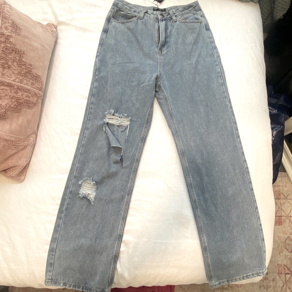 Nasty Gal Ribbed Knee Straight Leg Jeans